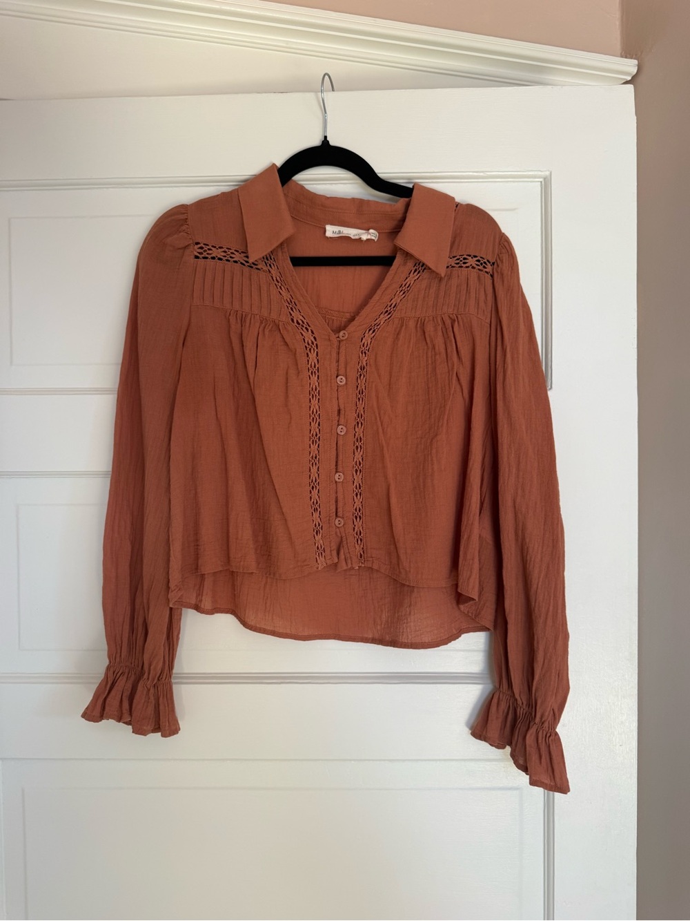 Boho Button-Front Peasant Top - Pink